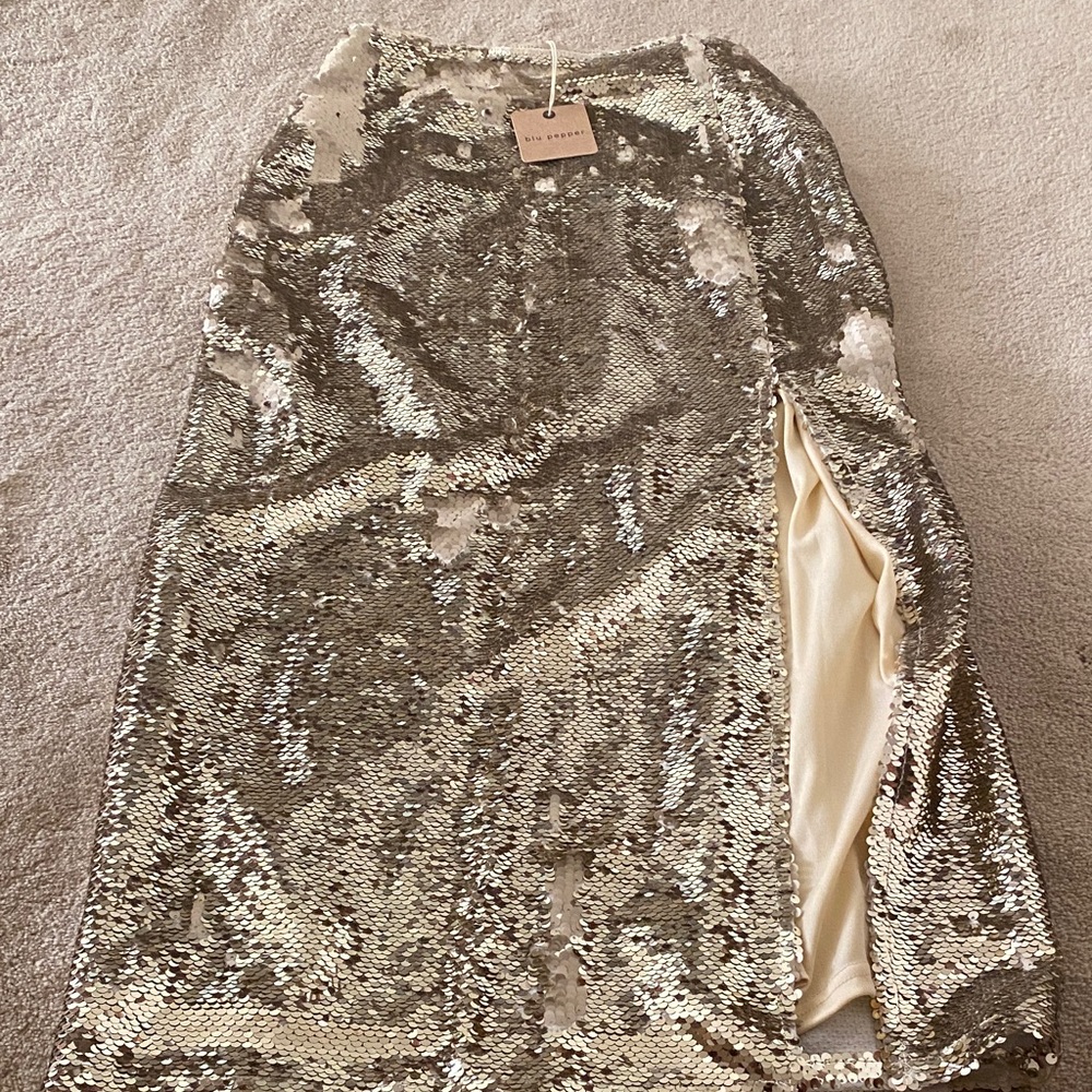 Blu Pepper Silver Sequin Pencil Skirt